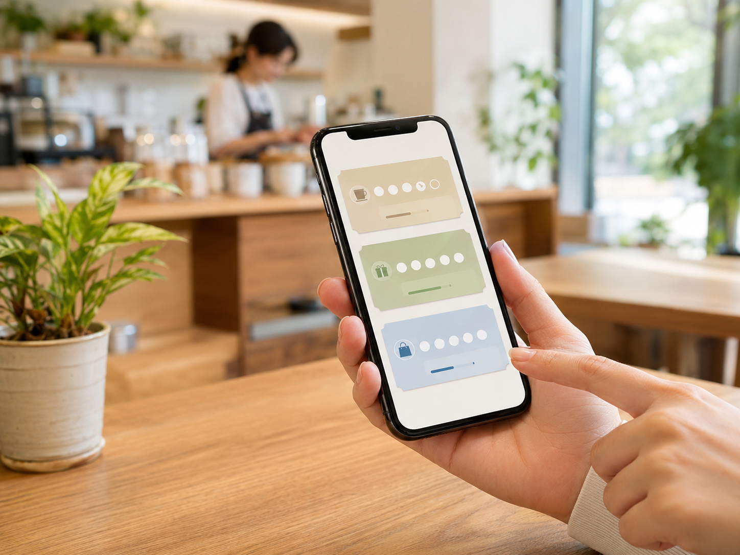 スマートフォンに表示された回数券・クーポンの一覧（残り回数つき）